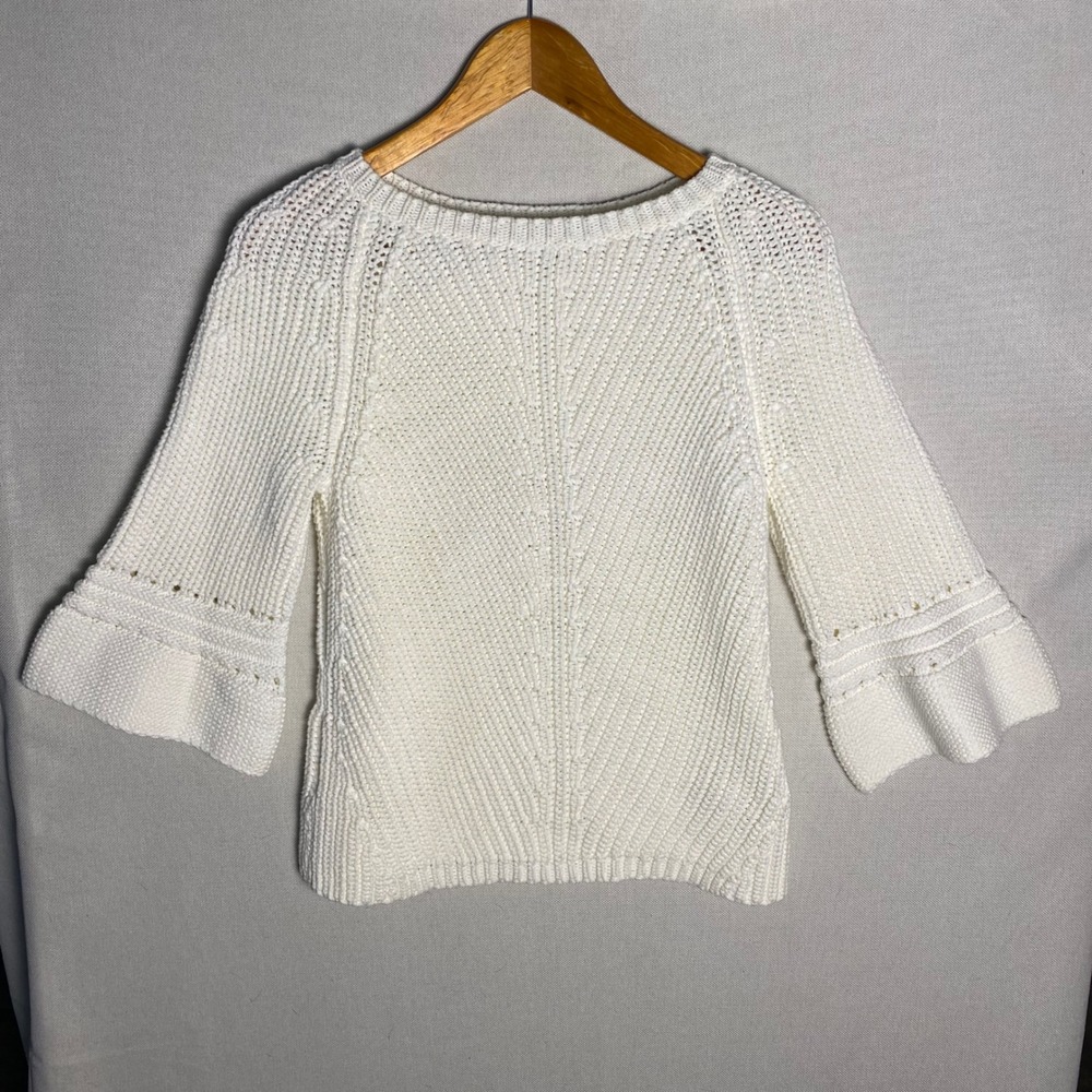 Rosie Neira Anthropologie White Chunky Knit Bell Sleeve Sweater XS R63044